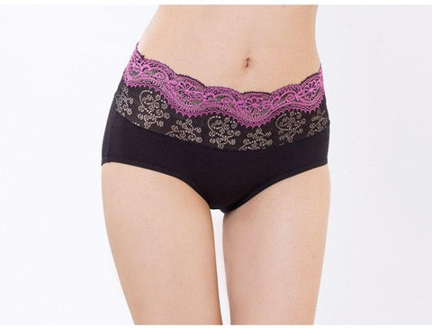 Image of New Breathable Modal Lingeries Seamless Panties Flower Embroidered Lace Briefs Comfort Mid Waist