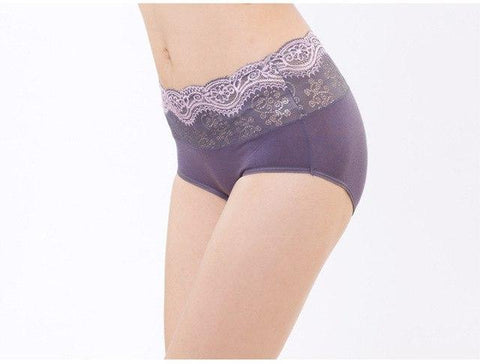 Image of New Breathable Modal Lingeries Seamless Panties Flower Embroidered Lace Briefs Comfort Mid Waist