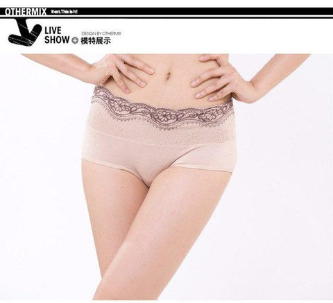 Image of New Breathable Modal Lingeries Seamless Panties Flower Embroidered Lace Briefs Comfort Mid Waist
