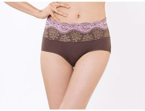 Image of New Breathable Modal Lingeries Seamless Panties Flower Embroidered Lace Briefs Comfort Mid Waist