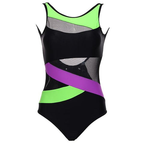 Image of Sports Sexy Soft Cup Mesh Solid Patchwork Stripe U-Shaped Back Swimsuit