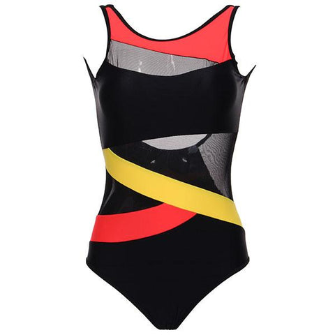Image of Sports Sexy Soft Cup Mesh Solid Patchwork Stripe U-Shaped Back Swimsuit