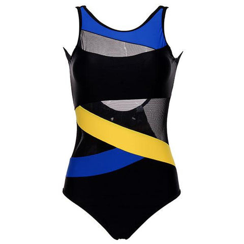 Image of Sports Sexy Soft Cup Mesh Solid Patchwork Stripe U-Shaped Back Swimsuit