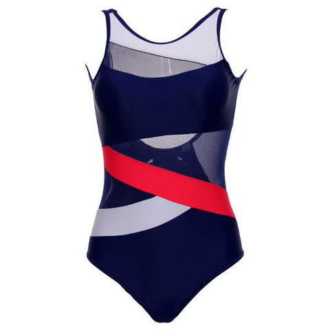 Image of Sports Sexy Soft Cup Mesh Solid Patchwork Stripe U-Shaped Back Swimsuit