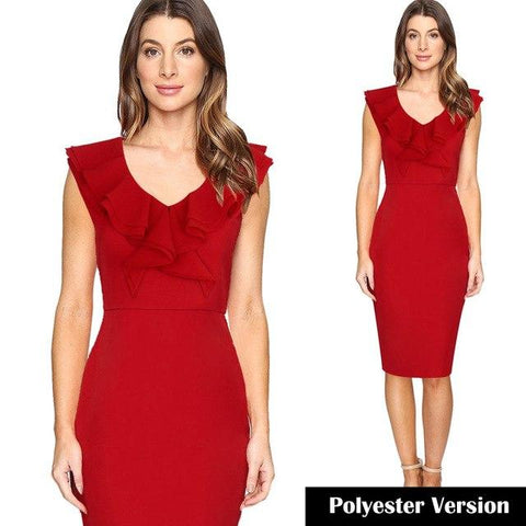 Image of Ruffles Vintage Retro Summer Slim Business Casual Party Dress