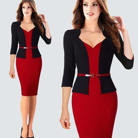 Image of One-Piece Patchwork Business Office Dress