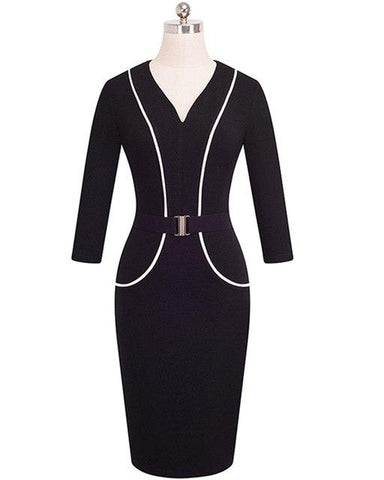 Image of V Neck Bodycon Belted Royal Blue Semi Formal Dress