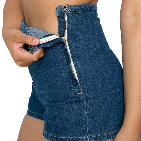 Image of New Slim High Waist Jeans Denim Tap Shorts Tight A Side Button