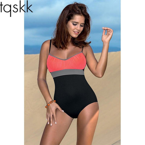Image of Patchwork One Piece Swimsuit Beach Wear Bathing Suit