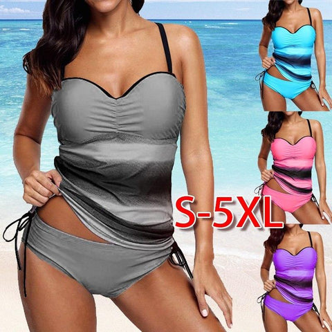 Image of Tankini Sets With shorts Two Pieces Swimwear Retro Print