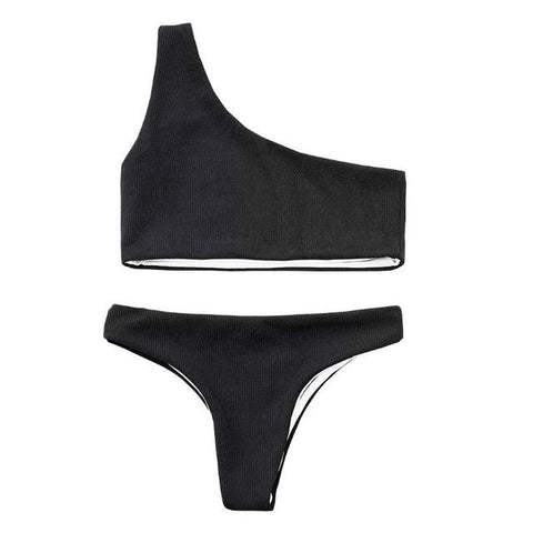 Image of New Style Low Waist Stripe One Shoulder Bikinis Swimwear