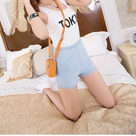 Image of New Slim High Waist Jeans Denim Tap Shorts Tight A Side Button