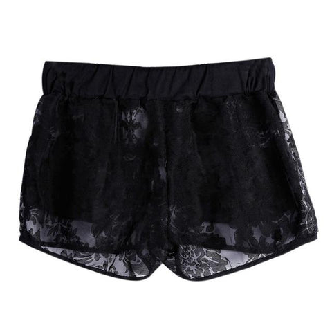 Image of Sexy Lace Hollow Out Women's Shorts Drawstring Pocket Elastic