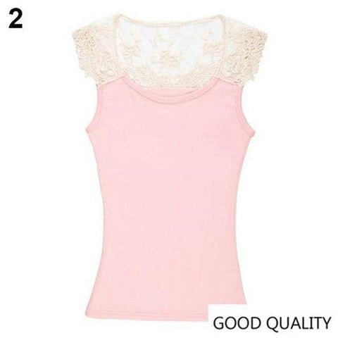 Image of Patchwork Lace Solid Color Sleeveless Tanks Tops