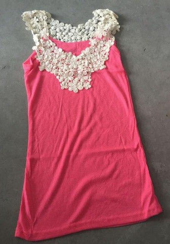 Image of Patchwork Lace Solid Color Sleeveless Tanks Tops