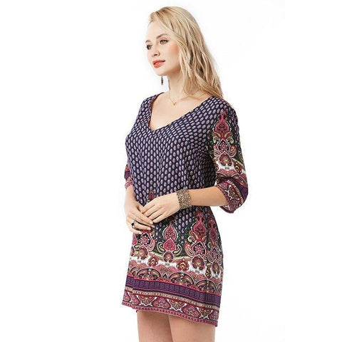 Image of V Neck Polka Dot Floral Print Pencil Bodycon Mini Night Club dress