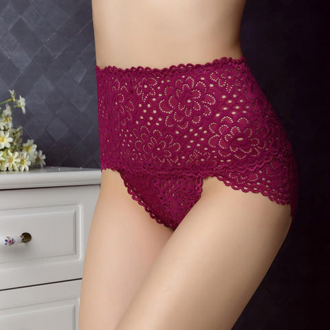 Image of Plus size lace hollow out high waist panties