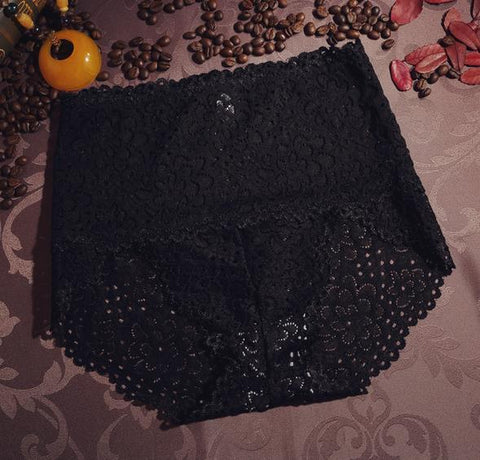 Image of Plus size lace hollow out high waist panties