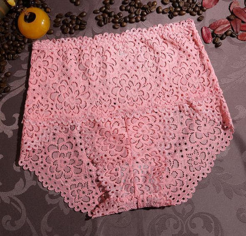 Image of Plus size lace hollow out high waist panties