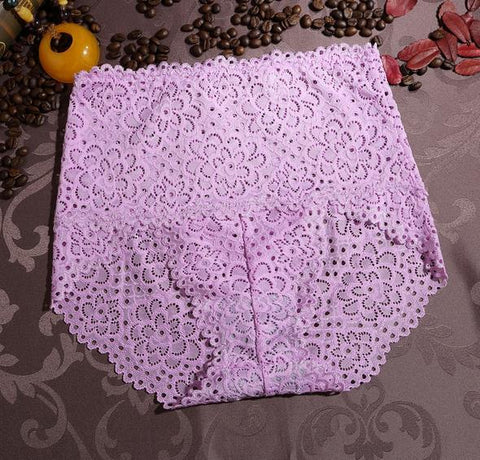 Image of Plus size lace hollow out high waist panties