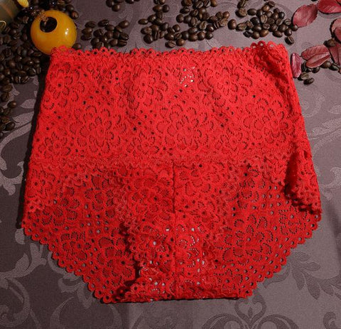 Image of Plus size lace hollow out high waist panties