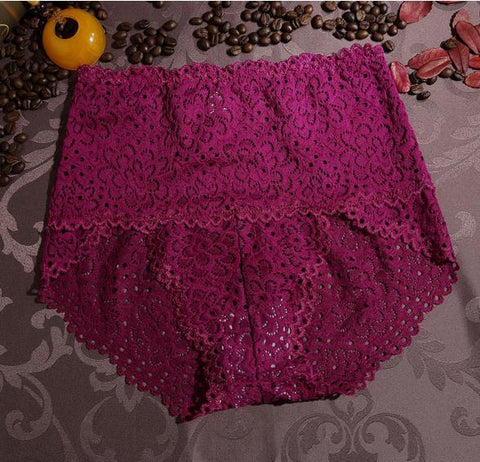 Image of Plus size lace hollow out high waist panties