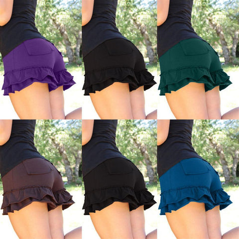 Image of Ruffles Casual Stretch Waist Mini Shorts