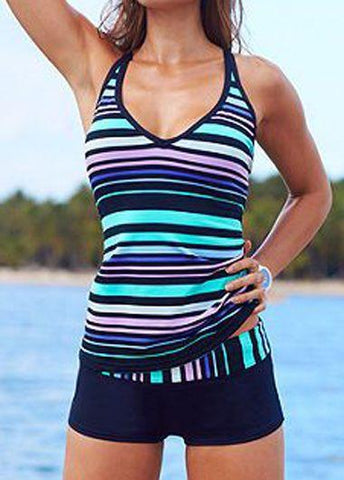 Image of Stripes X Back Two Pieces Swimsuit Set