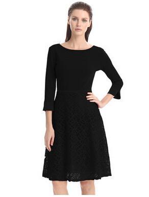 Image of Autumn Lady Casual Business Office Three Quater Sleeve Back V Formal Dress