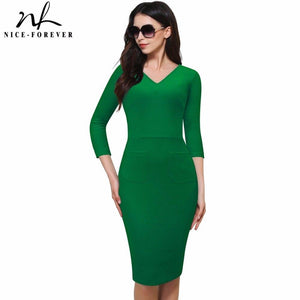 Vintage Deep V-Neck Bodycon Wear to Work Pencil Dress