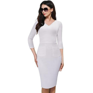 Vintage Deep V-Neck Bodycon Wear to Work Pencil Dress