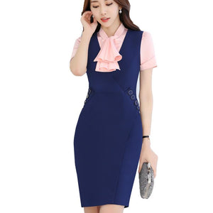 OL elegant career summer women V-neck Sleeveless office ladies formal dress