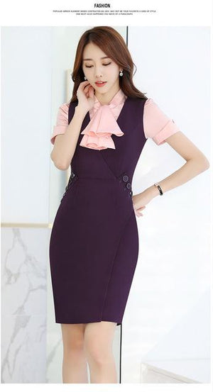 OL elegant career summer women V-neck Sleeveless office ladies formal dress