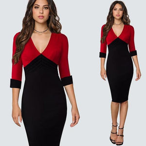 Patchwork Pencil Formal Sheath Fitted Bodycon Dress