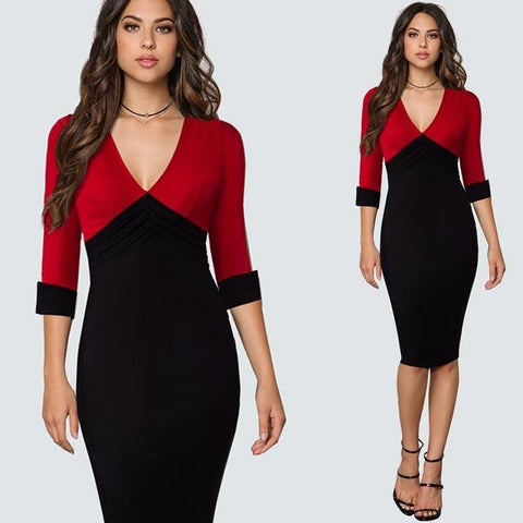 Image of Patchwork Pencil Formal Sheath Fitted Bodycon Dress