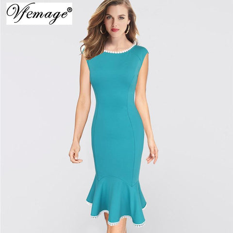 Image of Floral Lace Trim Casual Work Party Pencil Dress