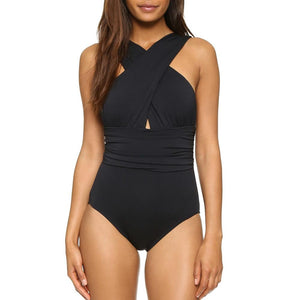 Black Red Sexy Cross Halter women swimwear one piece swimsuit