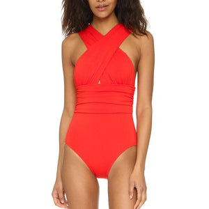 Black Red Sexy Cross Halter women swimwear one piece swimsuit