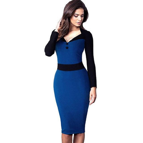 Image of Blue Long Sleeves Bandage Formal Dress