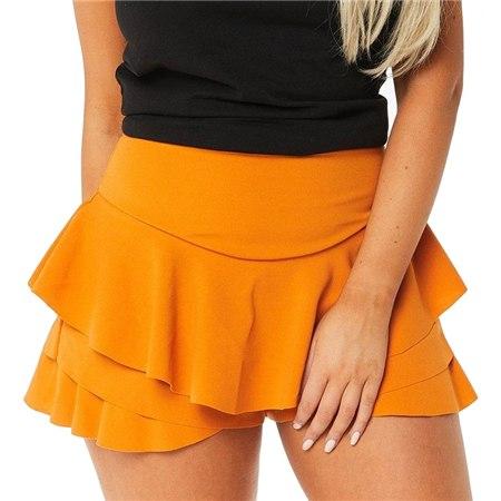 Image of High Waist Shorts Skirts Women Solid Mini Ruffles Hem Pleated Skirt Shorts