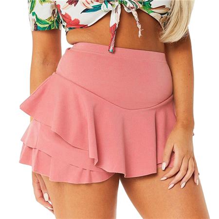 Image of High Waist Shorts Skirts Women Solid Mini Ruffles Hem Pleated Skirt Shorts