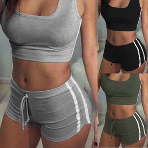 Fitness Stretch Racerback Tank Tops Shorts Suit Bra Sets