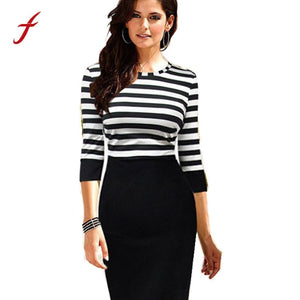 Stripe Business Casual Office Formal Pencil Sheath Dress