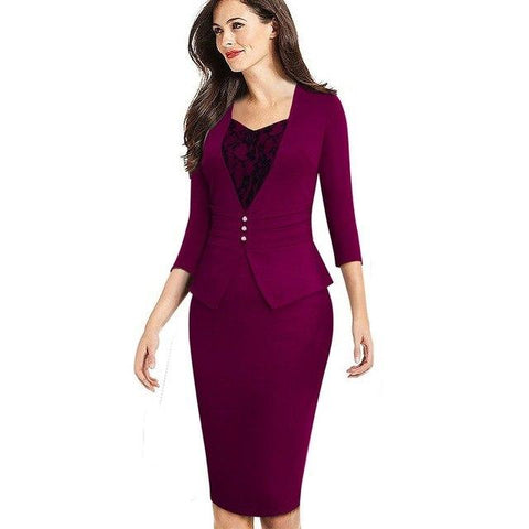 Image of Chic Buttons Peplum Fitted Sheath Bodycon Pencil Dress