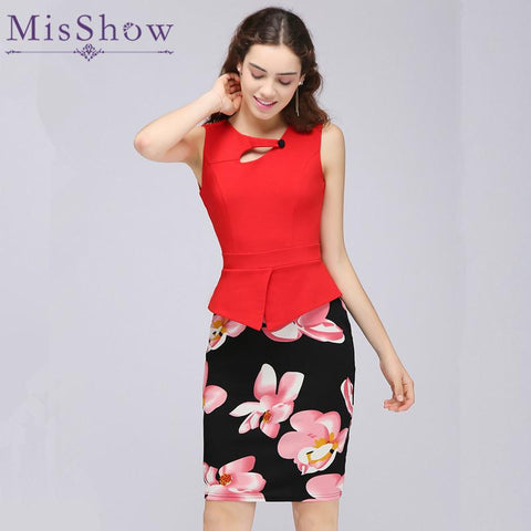 Image of Spring Summer Pencil Knee Length Sheath Plus Size Formal Dress