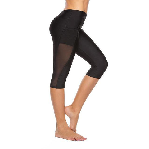 Image of Side pocket athleisure leggings women mesh splice fitness slim black legging sportswear