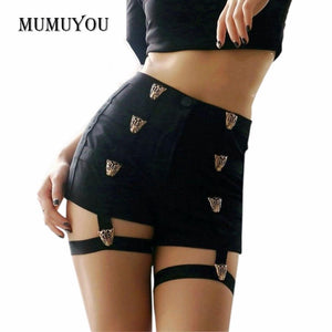 Sexy Ladies High Waist Punk Rock Bandage Hollow Out Shorts