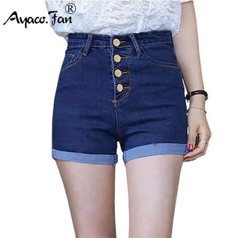 Image of Elastic High Waist Denim Shorts