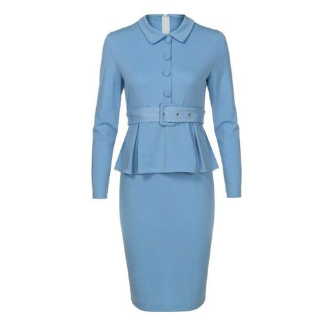 Image of Turn-Down Neck Ladies Work Office Pencil Sheath Formal Dress