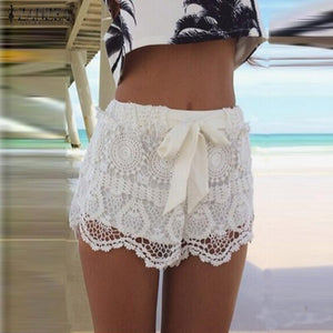 Lace Hollow Out Drawstring Casual Shorts